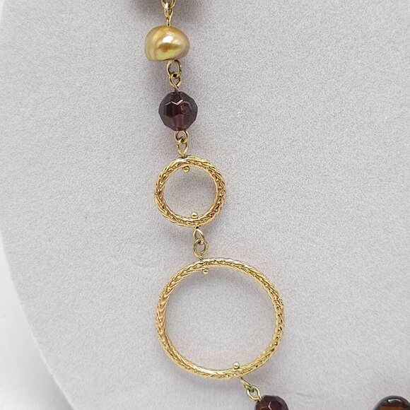 Gold Tone Ciprani Necklace Mixed Beads Geometric Shapes By Lia Sophia 37 Inches - Picture 2 of 6